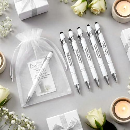 Yeaqee 150pcs/50set Funeral Favor Pen Poem Card for Guests, White, Elegant - color: White, style: Elegant