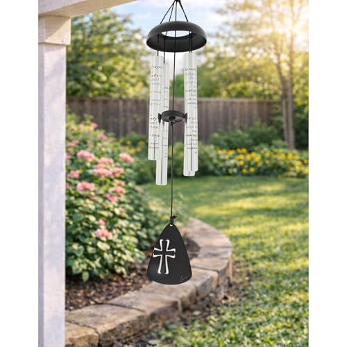 Carson 21" Serenity Prayer Sonnet Windchime - Decorative Indoor/Outdoor Garden Chime (Cross Sail)