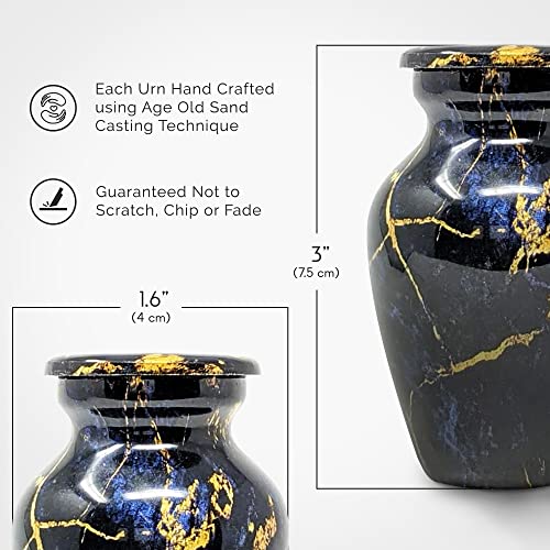 Small Keepsake Urn for Human Ashes 3 Inch – Elegant Marble Finish – Mini Cremation Urn for Sharing – Aluminum Memorial with Secure Lid, Velvet Bag and Funnel Included - Blue Gold Marble Finish - color: 1 Cobalt Blue