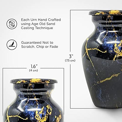 Small Keepsake Urn for Human Ashes 3 Inch – Elegant Marble Finish – Mini Cremation Urn for Sharing – Aluminum Memorial with Secure Lid, Velvet Bag and Funnel Included - Blue Gold Marble Finish - color: 1 Cobalt Blue