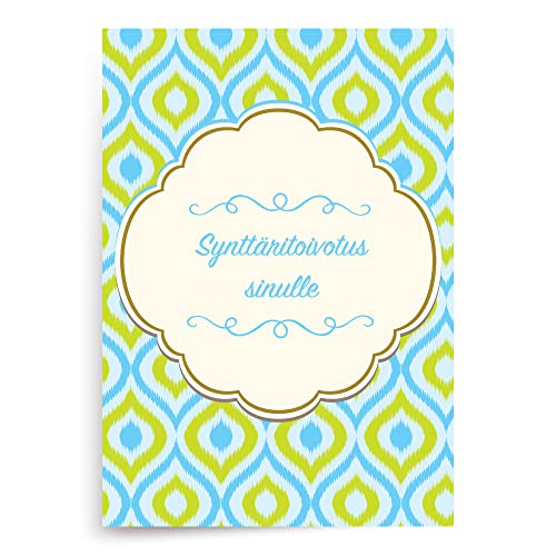 Designer Greetings Finnish Language Happy Birthday Cards 6 Pack | Boxed Card Set, Matching Envelopes - style: 6 PK Finnish Birthday - Blue & Green