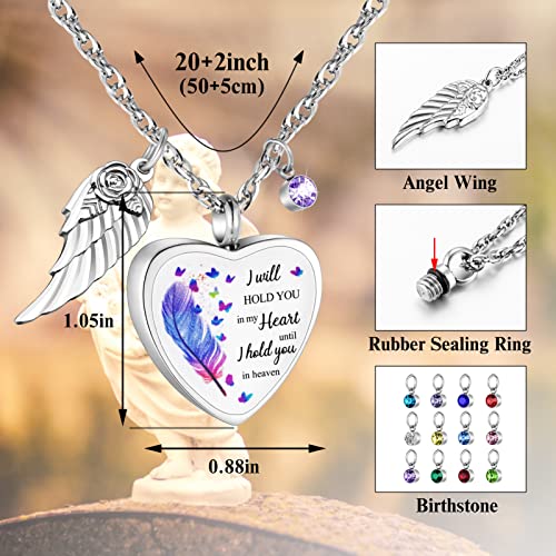 Dletay Heart Urn Necklace for Ashes Birthstones Cremation Jewelry for Ashes Stainless Steel Ash Necklace Memorial Ash Holder - color: Silver Wing