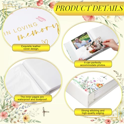 ReliThick Wildflower Cardinal Funeral Photo Album 4 x 6 Inch 200 Blank Pages Memorial Leather Memory Album Scrapbook for Memorial Service Decor Funeral Party Supply - style: Wildflower Funeral