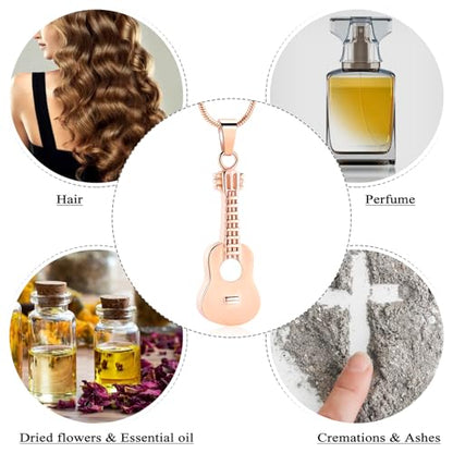 Oinsi Guitar Urn Necklace for Ashes Cremation Pendants Jewelry Ashes Holder Memorial Urn Necklace Cremation Jewelry for Human with Filling Kits - color: Rose Gold