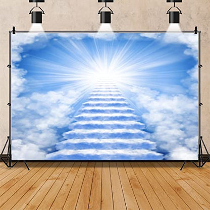 7x5ft Heaven Backdrop - Light Blue Vinyl - Baptism Occasion - No Accessories - Easy to Carry & Foldable - color: Blue02, size: 7x5ft