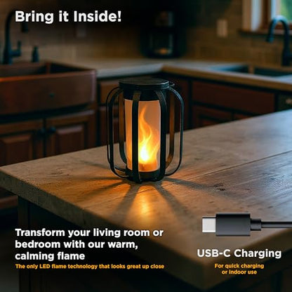 FoxFlame Modern Solar Lanterns Outdoor Waterproof, Patented Fire Effect - style: Modern Flame Lantern