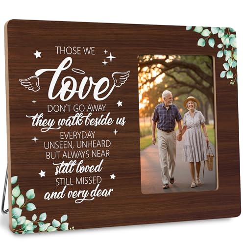 Sympathy Gifts for Loss of Loved One Picture Frame, Memorial Gift for Mom in Loving Memory, Those We Love Don't Go Away Frames Fits 4x6 Photo - color: Pink