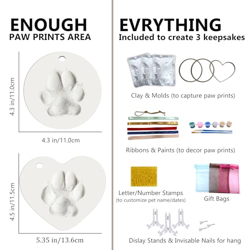 MYPAWLETS Dog Cat Pawprints Keepsake Kit,Make 3 Clay Paw Print Ornaments - size: Make 3（2 circles 1 heart）