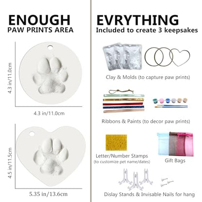 MYPAWLETS Dog Cat Pawprints Keepsake Kit,Make 3 Clay Paw Print Ornaments - size: Make 3（2 circles 1 heart）
