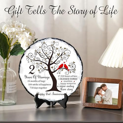 2nd Cotton Anniversary Slate Plaque - 2 Year Wedding Rock Sign - Traditional Second Marriage Celebration Gift for Husband Wife Couple - color: 2nd Wedding Anniversary