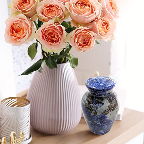 Set of 4 Elegant Marble Style Keepsake Urns – Metal Little Mini Urn for Human Ashes – Secure Screw Top – Small Personal Size – Blue Agate Finish - color: 4 Blue Agatha