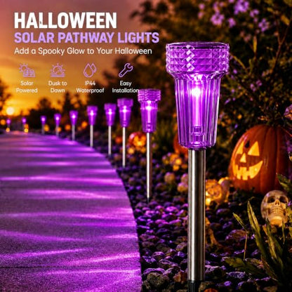 Halloween Solar Lights Outdoor Waterproof Purple Landscape Lights, 8 Pack - color: Purple, size: 8Pack