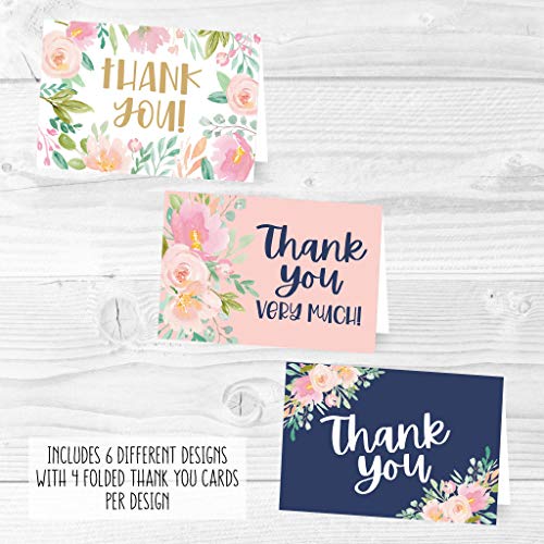 24 Bulk Thank You Cards with Envelopes Blank Cute Thank You Cards | Floral 6 x 4 Appreciation Card for Weddings, Valentines, Anniversary, Small Business, Party Guests, Engagement & Funeral - color: Floral Navy 2 24 pcs