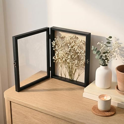 11×14 Shadow Box Frame, Linen Back, Glass Door, Hinge Display Case - color: Rustic Black, size: 11×14