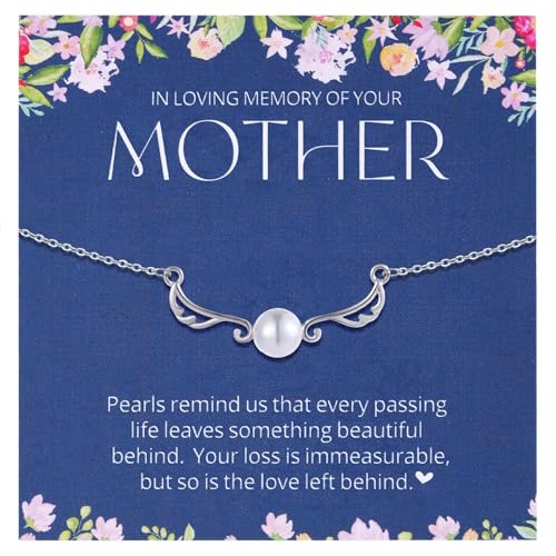 Aesnefe Loss of Mother Grief Gift, Sympathy Gift, Mom Remembrance Necklace, Mom Memorial Gifts for Daughter, Bereavement Keepsake Condolence, Mother Passed Away Gifts - style: Angel Wings