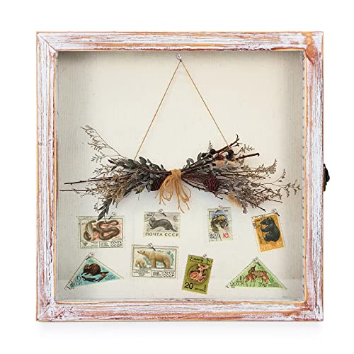 TJ.MOREE Shadow Box 11 x 11 Display Case Wood Picture Frame White Pink - color: White Pink, size: 11x11