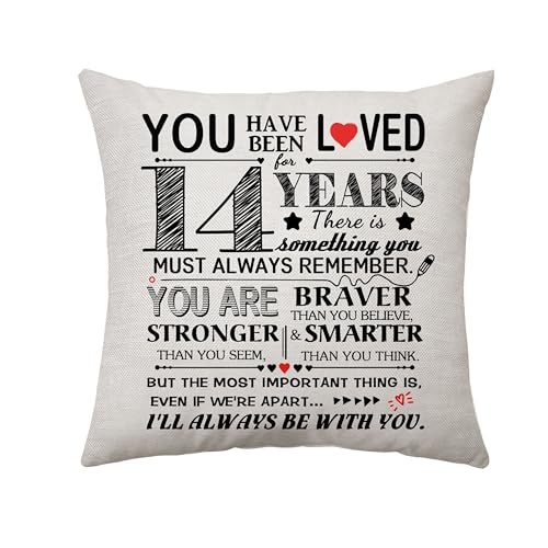 14 Years Old Girls Gifts Throw Pillow Cover Happy Birthday Gift for 14 Years Old Boys Birthday Decoration for 14th Daughter Son Niece Nephew Granddaughter Grandson 45 x 45 cm (14) - color: 14