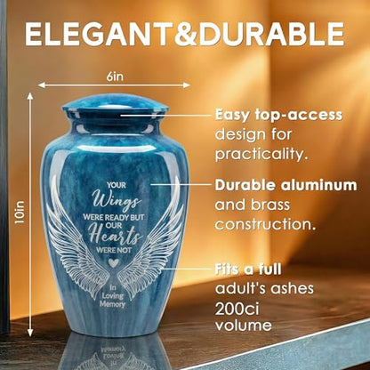 Emvency Urn for Ashes, Metal Alloy, 10" H x 6" W, Angel Wings - color: Wings