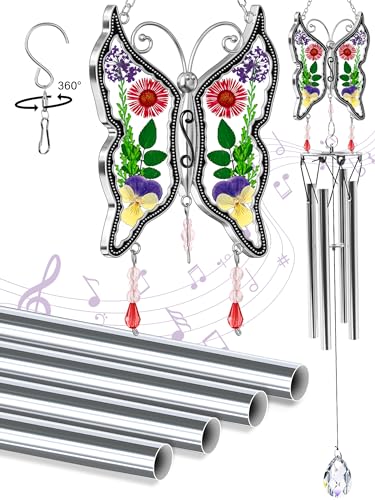 KY&Bosam Butterfly Wind Chime for Outside Memorial Sympathy Gifts 20" Memorial Wind Chimes for Loss of Loved One Butterfly Sympathy Wind Chimes Bereavement Condolence Remembrance Gift for Loss of Mom - color: Butterfly 2 Small - Red, Purple, Green