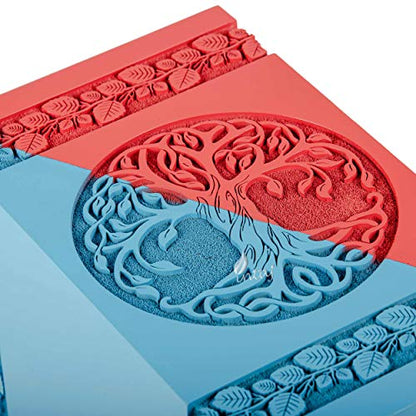 Wooden Cremation Urn for Human Ashes, 20 Cu in, Keepsake, Blue & Red | Hand-carved wood, blue and red, screw-locked sliding base, engraving available, holds a small share of ashes, to 20 lb - color: Blue & Red, size: Keepsake - 3.50Hx2.00W (6.50 Cu/In)