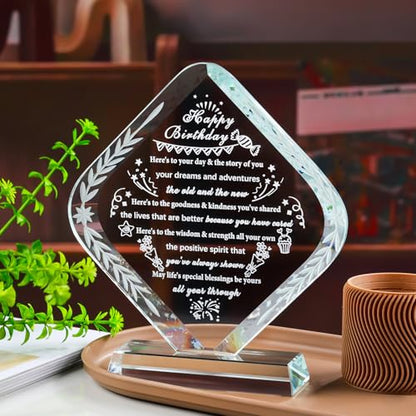 YWHL Happy Birthday Gifts for Women Men, Laser Engraved Glass Bday Plaque Gifts for Her Him Happy Birthday Decorations Unique Bday Gift Ideas for Mom Dad Grandma Wife Friends - style: Happy Birthday Gifts