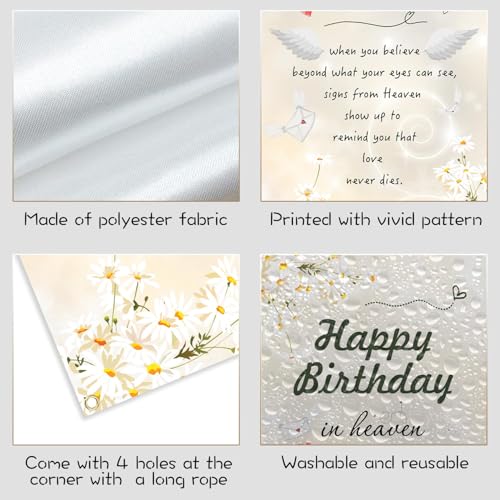 Happy Birthday in Heaven Door Banner Remembrance Memorial Decorations Funeral Memorial Door Banner Heavenly Birthday Remembrance Sign for Cemetery 70.8 * 35.4 inch White