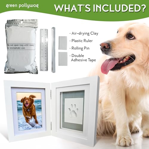 Green Pollywog Paw Print Hinged Photo Frame with Clay Print Kit - size: Clay Paw Print Kit + Frame