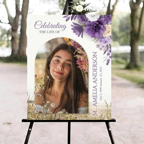 Purple Floral Funeral Welcome Sign, Celebration of Life Welcome Sign, in Loving Memory Sign, Celebration of Life Funeral Sign, Celebration of Life Sign, Memorial Sign with Photo#ghg1 - color: Version #10