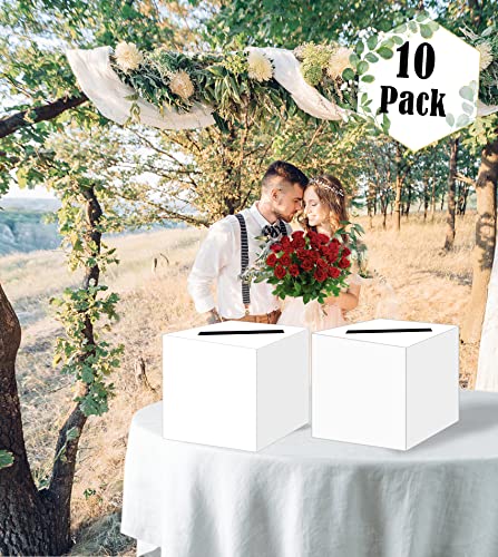 SietDESEO 10 Pcs White Card Box with Slot Money Gift Card Box Holder for Party Wedding Reception Birthday Graduation Bridal Shower Baby Shower Diaper Raffle Box - color: 10 PCS WHITE CARD BOX, size: 7.8 X 7.8 X 7.8 INCH