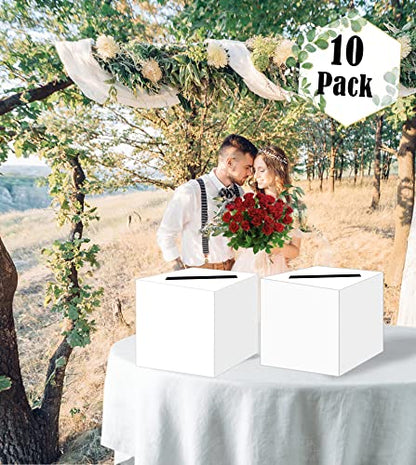 SietDESEO 10 Pcs White Card Box with Slot Money Gift Card Box Holder for Party Wedding Reception Birthday Graduation Bridal Shower Baby Shower Diaper Raffle Box - color: 10 PCS WHITE CARD BOX, size: 7.8 X 7.8 X 7.8 INCH