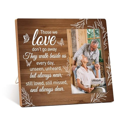 Memorial Photo Frame - Those We Love Don't Go Away Sympathy Condolence Gift - Butterfly Bereavement for Loss of Loved One - In Loving Memory Picture Frame -B14 - color: Rustic