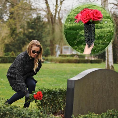 2Pcs Grave Cemetery Vases with Spikes 12 Inch, Graveside Flower Holder, Graveyard Headstone Flower Marker, Memorial Day Grave Decorations Plastic Floral Holders