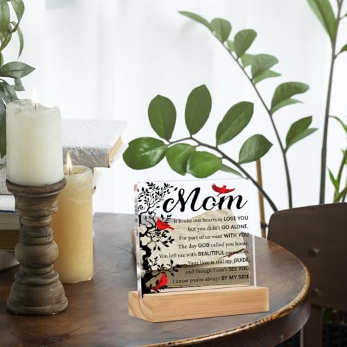 Mother Memorial Gifts in Loving Memory of Mom Desk Decor Sign | Sympathy Gift for Loss of Mom, Home Desk Decorative Sign, Clear, Acrylic, 4 x 4 Inches