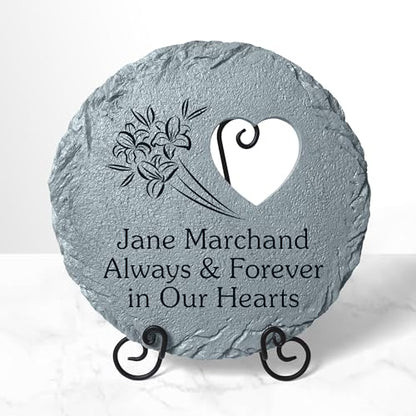 Let's Make Memories Personalized Memorial Stones - in Memory - Sympathy - Condolences - Loved Ones or Pets - Large Round Stone - in Our Hearts Design - style: Round
