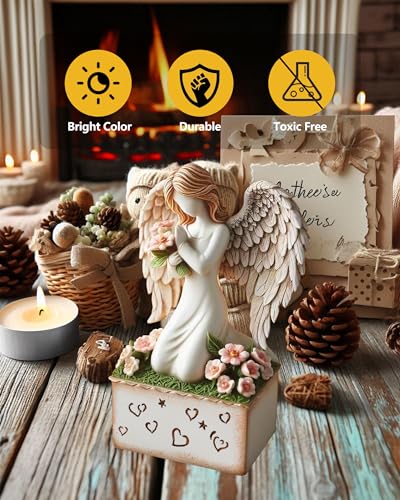 GoGnome Angelic Embrace - Resin Angel Figurine with Bouquet and Heart Accents Decorative Base - A Gift to Express Unwavering Love, Remembrance, Sympathy, Comfort Healing for Women Girls (Angel)