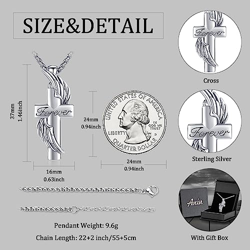Aniu S925 Sterling Silver Urn Necklace Cremation Jewelry for Ashes - color: Cross Angel Wing-B