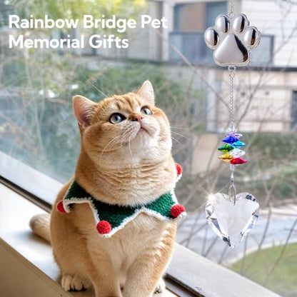 Pet Memorial Gifts for Dogs Cat-Dog Memorial Gifts for Loss of Dog Sympathy | Rainbow Bridge Heart Shape Crystal Suncatcher, Pet Remembrance Ornament in Memory of Puppy, Thoughtful Passing Away Keepsake