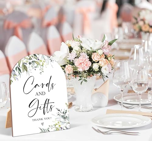 Greenery Cards and Gifts Sign, Wedding Ceremony Signs, 6 x 8 Inch Arch Wooden Tabletop Sign with Stand, Wedding Reception Decoration Supplies (PZ01) - color: Cards and Gifts