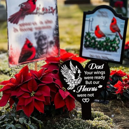GLOBLELAND Heart Shaped Cardinal Flowers Garden Stake for Father Memorial Remembrance Plaque Stake Cemetery Dad Acrylic Waterproof Sympathy Garden Stakes for Yard Grave Cemetery - style: Cardinal Flower Father
