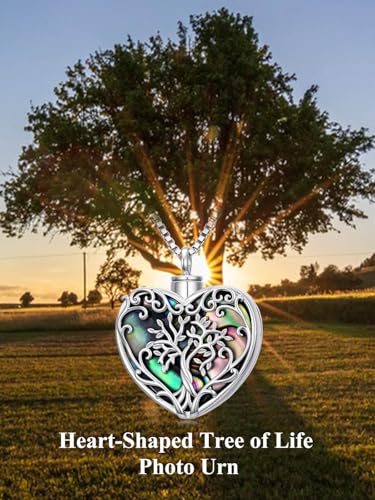 WINNICACA Cremation Jewelry for Ashes Locket Ashes Necklace Urn Necklace for Women Sterling Silver Cremation Necklace for Ashes Fine Keepsake Picture Necklace Memorial Jewelry - style: F01-Tree of Life Urn Necklace(Abalone)