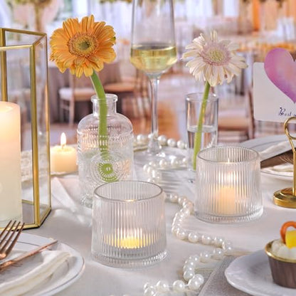 Clear Ribbed Tealight Votive Candle Holders Set of 10- Tea Light Candle Holder Glass for Table Centerpiece, Engagement Parties, Birthday Parties & Wedding Shower (Pack of 2) - color: Clear, size: 10Pcs (Pack of 2)
