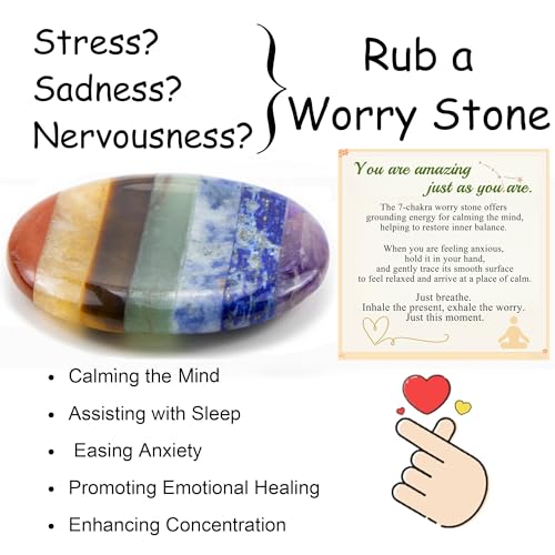7 Chakra Worry Stone Healing Crystal–Anxiety Relief Items Gifts - color: 7chakra Oval Shaped