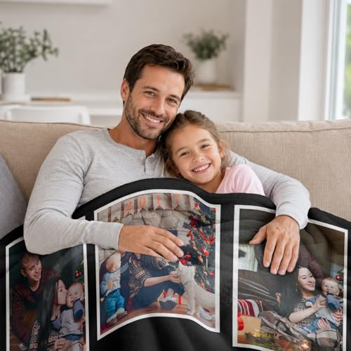 Fathers Day Birthday Gift for Dad Custom Blanket with 8 Photo & Text, Personalized Blankets with Picture to My Dad, HD Printing Customized Flannel Throw Blanket Gifts for Best Daddy Grandpa Ever - color: Dad-3