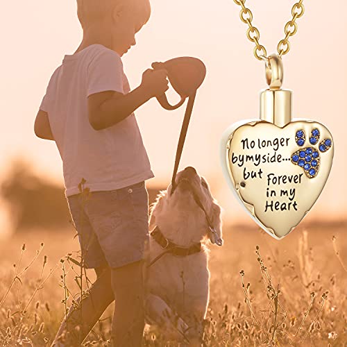 Fashion Pet Cremation Jewelry Stainess Steel Heart Keepsake Ashes Necklace Dog Cat Paw Memorial Urn Pendant - color: G-Blue