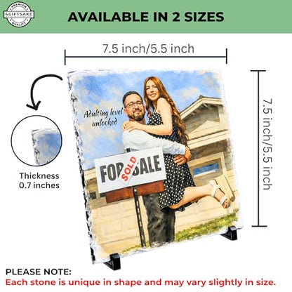 Personalized Photo Rock Slate Frame - First Home - Square Shape | Custom Stone Plaque Picture Frame, Our First Home Personalized Photo Frame, Customizable Picture Frame in Two Sizes - color: First-Home-Slate