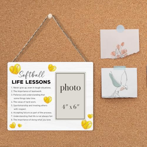Softball Life Lessons Picture Frame, Softball Gifts for Girls Team Player | Inspirational Softball Wooden Picture Frame for 4 x 6 in Photo, Softball Coach Gifts, End Of Season Gift - color: SOFTBALL