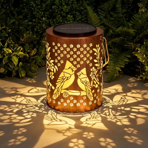Solar Lantern Outdoor, Cardinal Decorative Hanging Lantern | 13.4", Metal, IP65 Waterproof, Larger Solar Panel, 2000mAh Battery, Garden Decor & Patio Ambience, Holiday Gifts - style: Cardinal