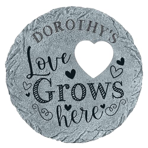 Let's Make Memories Personalized Garden Stone - Resin - Custom Garden Décor - Heart Stepping Stone - for Dad - for Father's Day - style: Love Grows Here - Large Round Heart Cutout