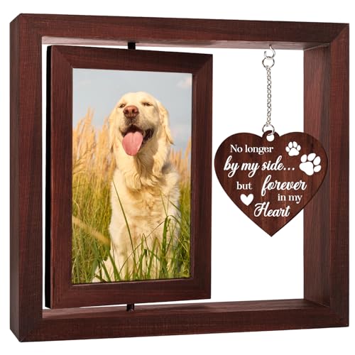 Vetbuosa Dog Memorial Gifts for Loss of Dogs, Memorial Rotating Wooden Picture Frame, Loss of Dog Sympathy Gift, Pet Bereavement Remembrance Picture Frame for 4x6 Photo - color: Brown, size: 4x6 Inches - Dog