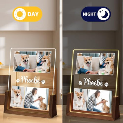Personalized Dog Memorial Gifts, Custom Acrylic Light Up Picture Frame | Custom Pet Loss Gifts Cat Pet Memorial Gifts with Pictures for Pet Lover, Loss of Dog Sympathy Gifts - color: style-3